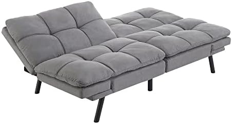 FIOXA Memory Foam Futon, Black Faux Suede Fabric (Color : Gray)