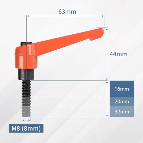efuturetime 4 Stk. Klemmhebel M8 x 16mm Verstellbare Klemmgriff aus Metall Maschinengriffe mit Außengewinde Klemmhebel Schraube Orange