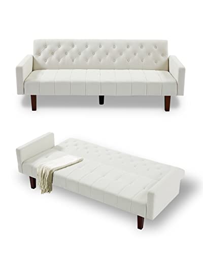 Vipnew Folding Futon Sofa Bed, Convertible Sleeper Sofa Couch, Tufted Upholstered Loveseat Sofa With Solid Wood Legs, Beige #TOP4