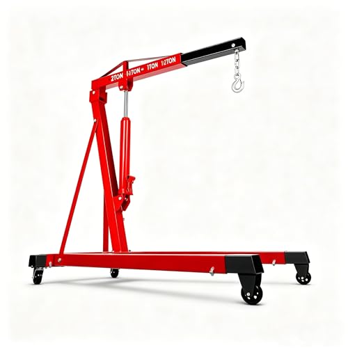 Industrial 4400 LBS Hydraulic Engine Crane, 2 Ton Non-Folding Shop Hoist, Cherry Picker with Adjustable Boom & 6 Casters for Garage Workshop