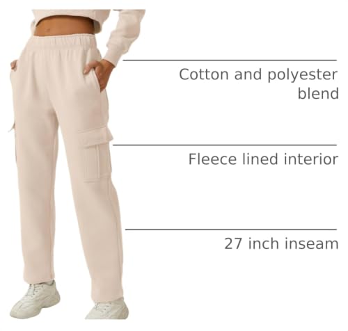 Image of QINSEN Baggy Medium Waist Elastic Sweatpants for Womens Casual Long Fleece Cargo Pants with Pockets