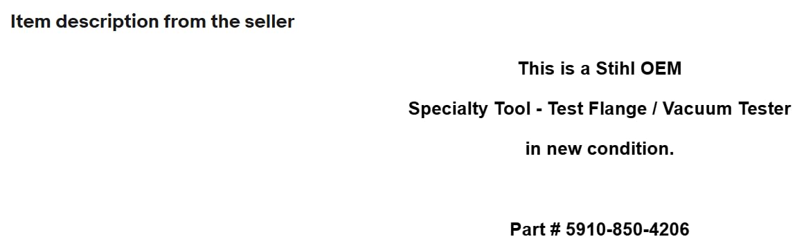 Specialty Tool Test Flange/Vacuum Tester 5910-850-4206#GL-T5A1, Replacement for Stihl OEM