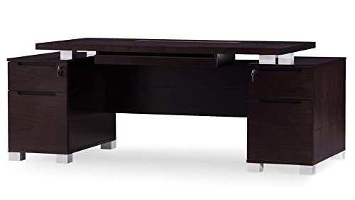 Zuri Furniture Ford Executive Modern Desk With Filing Cabinets - Dark Wood Finish #TOP4