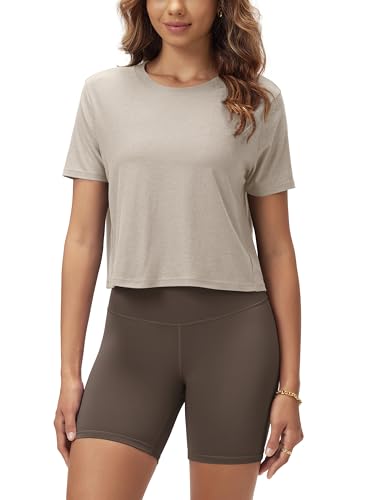 Image of ODODOS Women's Performance Cropped Tee Ultra Soft odSTRATUM Tech Short Sleeve Relaxed Top Crew Neck T-Shirts