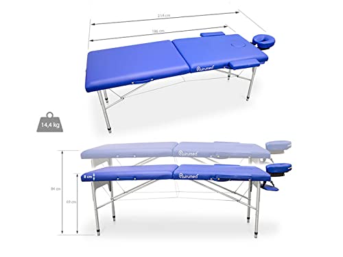 QUIRUMED Leicht zusammenklappbare Massageliege aus Aluminium, Farbe Weiß, 186 x 66 cm, Massageliege, Kunstleder, leicht, tragbar, teleskopische Höhenverstellung, bis zu 140 kg