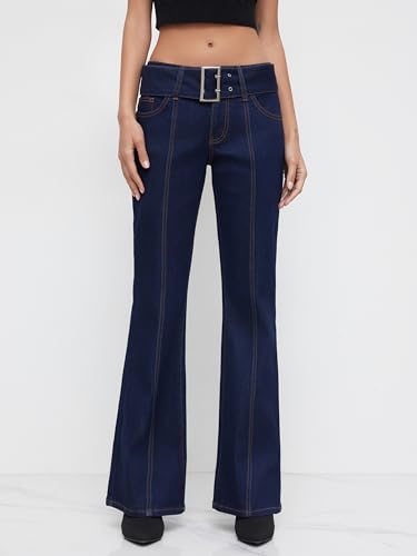 CIDER Flare Jeans for Women Low Waist Denim High Stretch Flared Trousers with Belt Jean Pants Ladies3