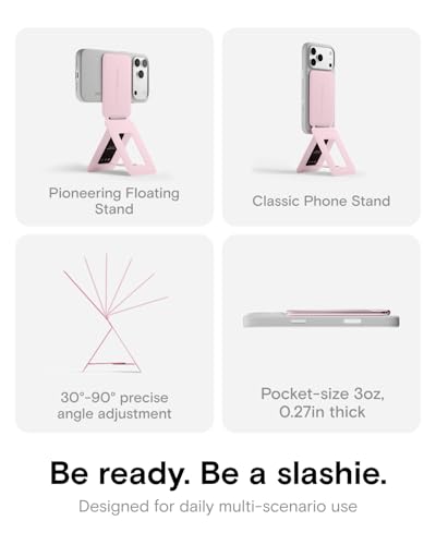 Image of MOFT Phone Tripod Stand Selfie Stick for iPhone, Multi-Angles iPhone Stand, Lightweight & Portable Phone Holder, Strong Magnets, MOVAS Vegan Leather, Travel Essentials, Light Pink (Without Card Slot)