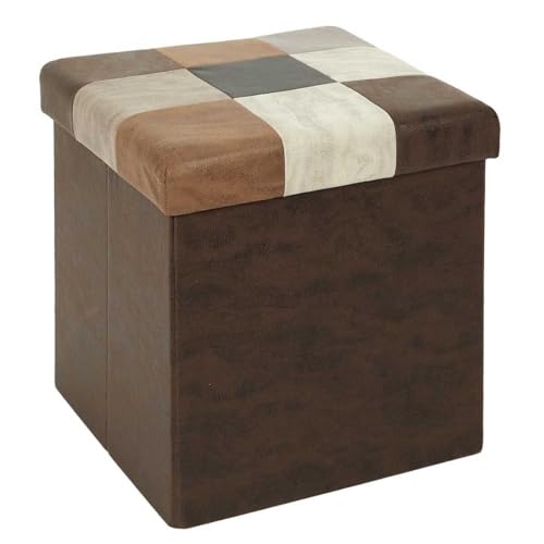 Paris Prix Pouf Coffre Pliable Patchwork Loic 38cm Marron