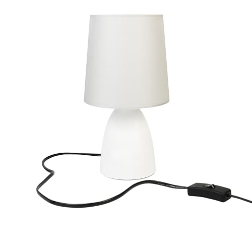 Image of Lexton Table Lamp with Fabric Shade | Bedside Night Lamp for Bedroom Living Room | Inline Switch | Decorative Desk Lamp for Study Table Office & Home Decor | White (Pack of 1)
