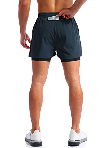 Pudolla Men’s 2 in 1 Running Shorts 5" Quick Dry Gym Athletic Workout Shorts for Men with Phone Pockets