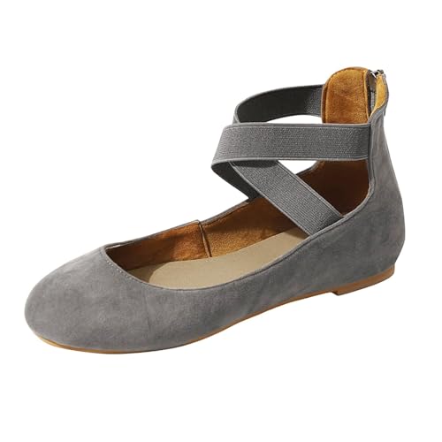 Women's Dressy Ballet Flats Summer Casual Elastic Ankle Straps Closed Toe Flat Ballerina Comfortable Office Work Shoes Walking Flats