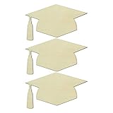 JANOU 3pcs Graduation Cap Wood DIY Craft Cutouts Grad Hat Unfinished Wooden Blank Wood Embellishments Ornaments for Graduation Party Decoration, 11x6.1 in