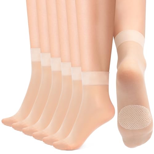 Kiiwah 12 Paar Nylonstrümpfe Damen Durchsichtiges Söckchen mit Rutschfeste Unterseite 20 Den Knöchelhoche Feinstrümpfe Transparente Nylon Feinsöckchen Atmungsaktive Seidensocken Für Frauen Mädchen