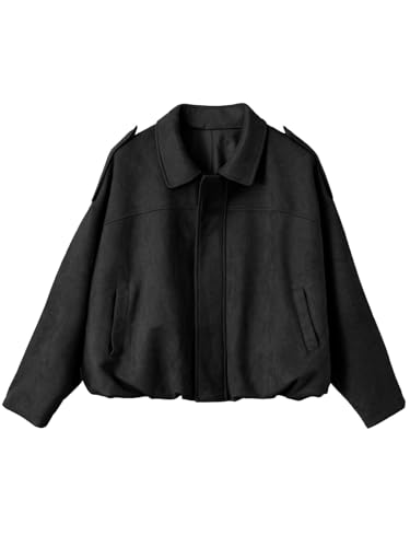 EVALESS Jackets for Women Faux Suede Bomber Jackets Casual Long Sleeve Spring Coats Fashion 2026 Zip...