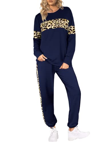 Image of Sipaya 2 Piece Sweatsuits Outfits for Women Crewneck Colorblock Striped Pants Sets with Pockets