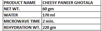 KDI Store Cheese Paneer Ghotala, Ready to Eat Indian Curry, USDA Organic, Freeze Dried Food, Fully Cooked, 60g