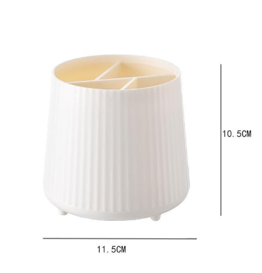 Image of AccuPrints Sumiko Plastic Desk Organiser Pen Holder with Dog Design, Semicircular Shape, 11.5 x 10.5 cm, 4 Compartments, Matte Finish (White)