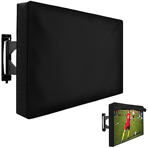 Outdoor TV Cover 52-55 Inch with Bottom Seal, 600D Weatherproof TV Screen Protectors with Waterproof Zipper, Remote Controller Storage Pocket, Velcro, Bottom Cover Fits Most Flat Screen TVs, Mounts Cover