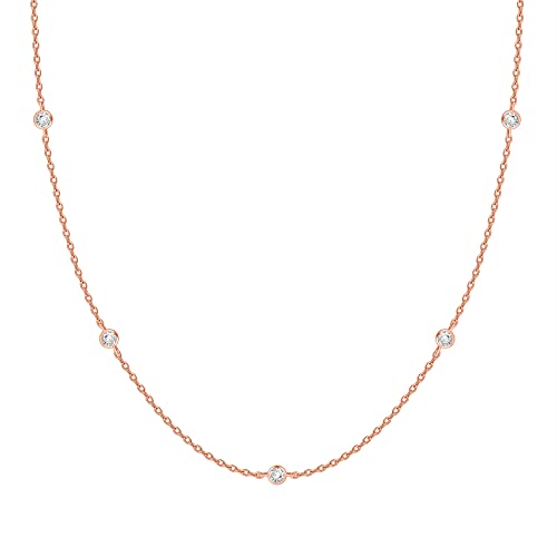 Pavoi 14K Rose Gold Plated Station Necklace | Simulated Diamond By The Yard Necklace | Womens Cz Chain Necklace #TOP11