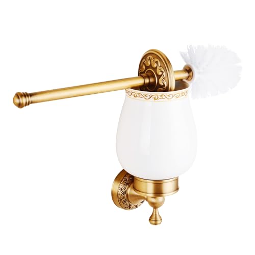 Wall Mounted Bathroom Toilet Brushed Holder Set, Antique Brass Pattern Carving,Brushed Bronze