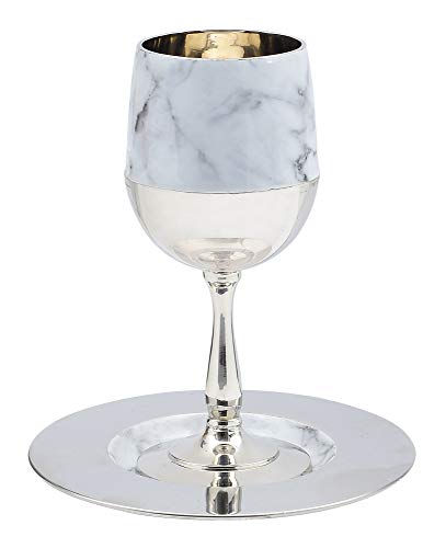 Ner Mitzvah Tall Kiddush Cup and Tray - Premium Quality Marble and Chrome Goblet With Stem - Shabbat and Havdalah Goblet - Judaica Shabbos and Holiday Gift -6