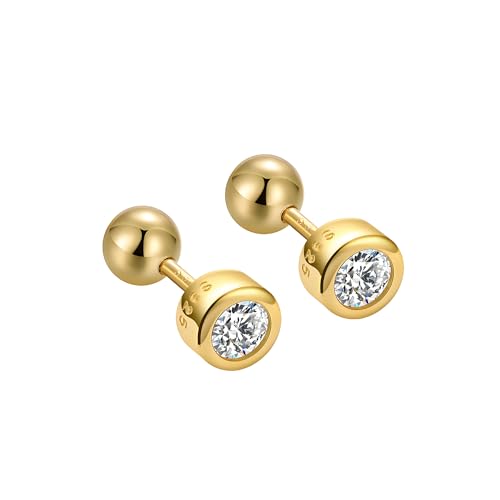 Gold Screw Back Earrings 14K Real Gold Filled Plated Trendy Dainty Cute Cubic Zirconia Nickel Free Small Stud Earrings for Women Men