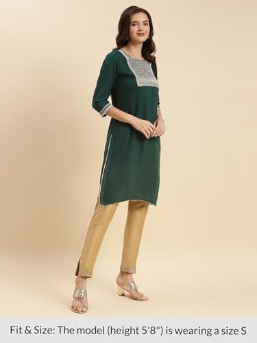 Image of rangita Green Rayon Knee Length Embroidered Straight Kurti for Women | Kurta for Women