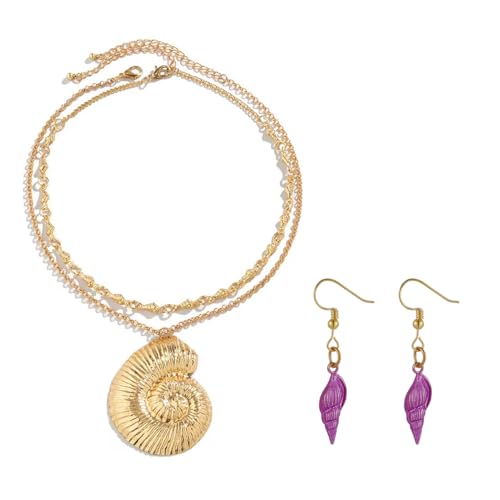 Layered Gold Conch Seashell Earring Necklace Choker Necklaces Jewelry Witch Necklace for Costume Accessory
