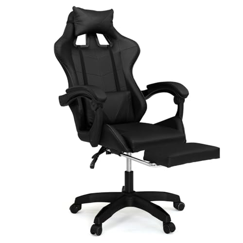 IDMarket - Sedia da gaming Alex regolabile con poggiapiedi e cuscino lombare nero