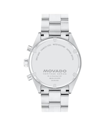 Movado Heritage Series Datron Men's Watch - Swiss Quartz Chronograph Movement, Stainless Steel Link Bracelet - 5 ATM Water Resistance - Sport Luxury Fashion Timepiece for Him - 41mm3