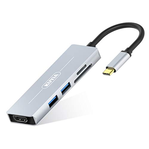 KUYiA Type C Hub, 5 in 1 Multiport USB C Adapter Dongle with HDMI 4K, Dual USB 3.0, SD/TF Card Reader Compatible with Apple MacBook Pro, ChromeBook, HP Laptop, Samsung, OnePlus Smartphones