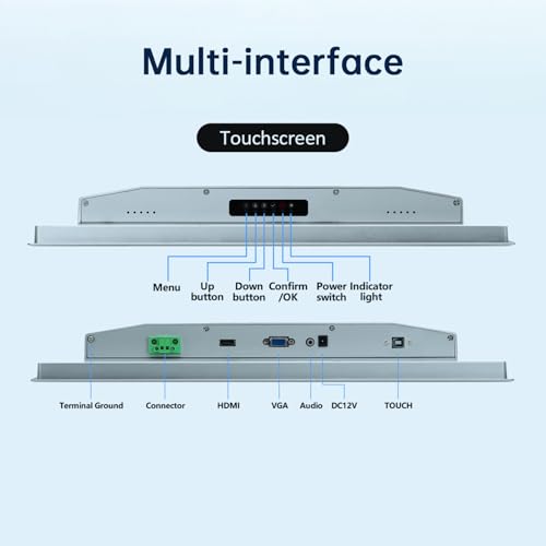 Image of 19-Inch Industrial Touch Screen Monitor, Ratio 4:3 Embedded PCAP Touchscreen Monitors | 10-Point Touch | No Drive, Plug and Play | IP65 Front | HD-MI VGA USB Port