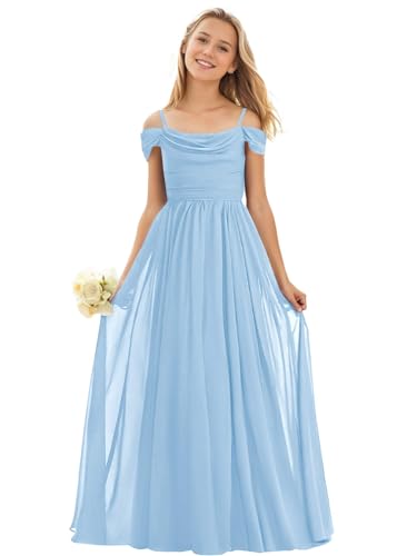 Fu Jiang Off The Shoulder Junior Bridesmaid Dresses for Wedding Chiffon Floor Length Flower Girls Dress Pageant Party Gowns
