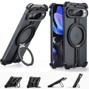 Coque Google Pixel 9 noire avec support magnétique sans cadre en métal