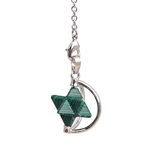 Sweet & Happy Girl's Store Collier Pendule Chakra Merkaba Verte Malachite Radiesthésie Chakra pour Divination et Chercheurs Spirituels Adultes Unisexe Acier...