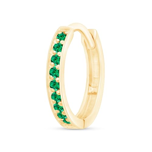 Gemstone Huggie Hoop Earring for Women Men 14k Yellow Gold Eternity Earring Cubic Zirconia Birthstone Huggie Earring Cartilage Earring for Sensitive Ears Hypoallergenic 10mm Minimalist SINGLE HOOP