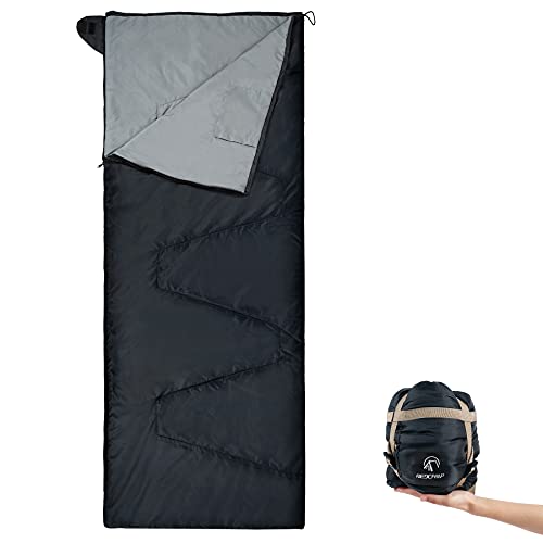 REDCAMP Large Ultra Lightweight Sleeping Bag for Backpacking, Wide Comfort for Adults Warm Weather, with Compression Sack Black (82.7x33”)