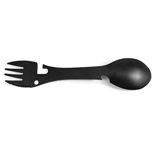 HAIK Multi-functional Cutlery 5-IN-1 Can Bottle Opener Spoon Fork Camping Picnic BBQ Stainless Steel Tableware Outdoor Aluminum (Color : Black)