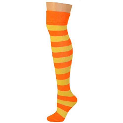 AJs Knee High Striped Socks - Neon Orange, Lemon Yellow
