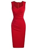 Women's Retro Vintage 1950s Style Pencil Dress Midi Bodycon Cocktail Party Wedding Guest Dress Red M