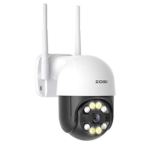 ZOSI 1080P Cámara de Vigilancia WiFi Exterior IP Giratoria PTZ, Detección de Humano AI, Visión Nocturna Color, Audio, Alarma de Sonido y Luz