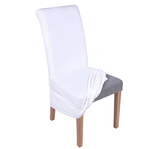 Colorxy Velvet Stretch Chair Covers For Dining Room, Soft Removable Long Solid Dining Chair Slipcovers Set Of 2, White #TOP3