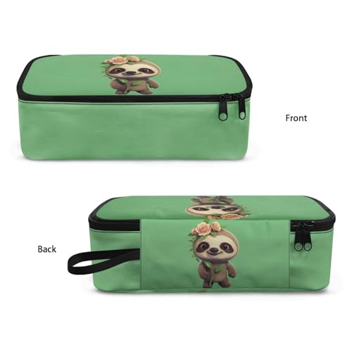 Image of Cute Sloth Girls Pencil Case Large Capacity,Flower Pencil Pouch for Kids Adorable Pencil Bag for Preschool Children Boys Lightweight Pencil Box for Adutls Men Teenagers Students