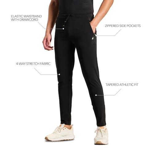 Boldfit Track Pant for Men – Stylish Joggers, Gym Pants & Lowers with Adjustable Waist, Breathable Fabric & Pockets – Comfortable Sports Pants for Running, Workout Black