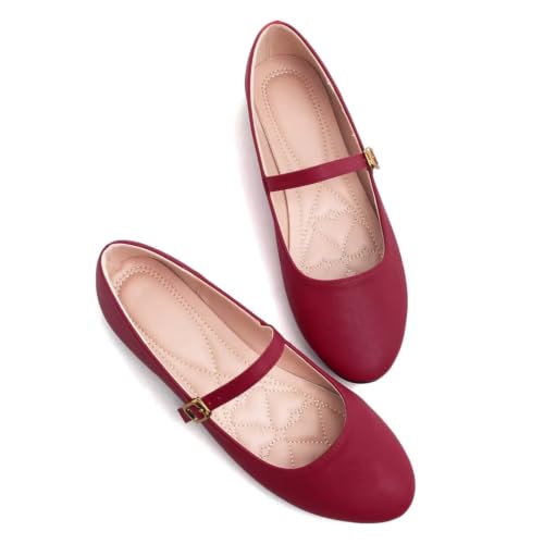Image of TN TANGNEST Leather Flats for Women Retro Mary Jane Flats