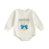 Twopumpkin My First Hanukkah Baby Girl Boy Outfit Newborn Toddler chanukah Onesie Bubble Romopr Cute Infant Clothes (Lit Hanukkah Bow Cream, 3-6 Months)