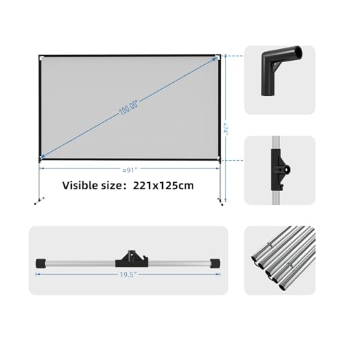 Pantalla portátil de proyección 100 pulgadas 16:9 con soporte miniatura 3