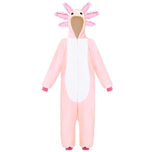 Spooktacular Creations Halloween Axolotl Costume, Kids Axolotl Costume, Pink Zip-Up Hooded Jumpsuit for Kids for Boys Girls Halloween Dress-up Cosplay Themed Parties-L - image 6