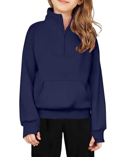 Image of Arshiner Girls Half Zip Sweatshirt Fleece Quarter Zip Pullover Sweatshirts | Fall Fashion Clothes for Teen Girls with Thumb Hole for 5-16 Years