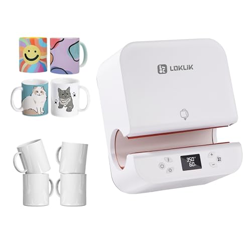 LOKLIK Impress Auto Tumbler Heat Press - Mug Heat Press Machine with 4 Pack Mugs Set & A4 Sublimation Paper 20 Sheets 120 GSM - Printmaking Kit Vinyl Transfer Printing Auto Shut-Off Craft Printer